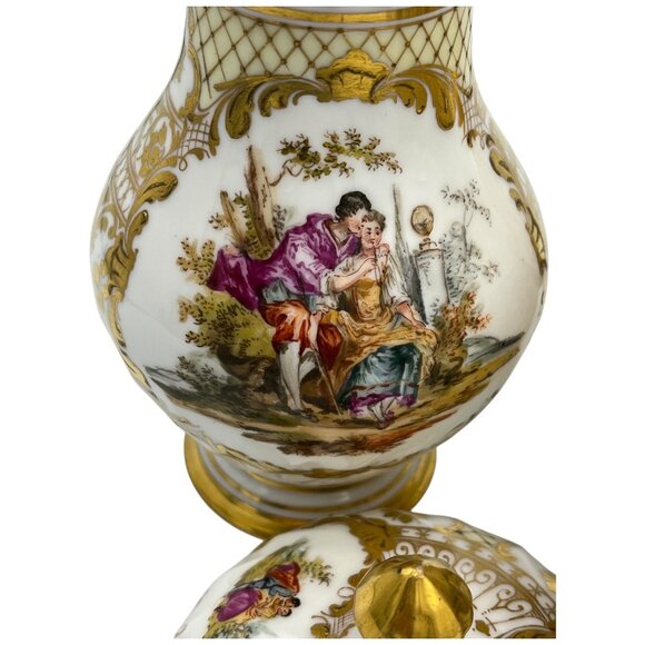 Antique Dresden Ohme Germany Creamer & Sugar Hand Painted Watteau Scenes Gold - Picture 16 of 16